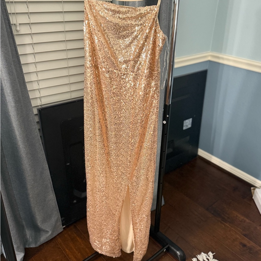 ROSE GOLD/GOLD LONG ZIP UP SEQUIN DRESS